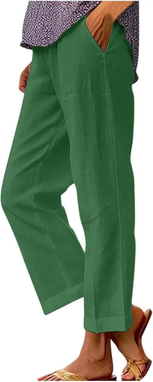 Hvyesh Women Cotton Linen Pants 2024 Summer Wide Leg Casual Loose High Waist Straight Lounge Pants Trousers with Pockets