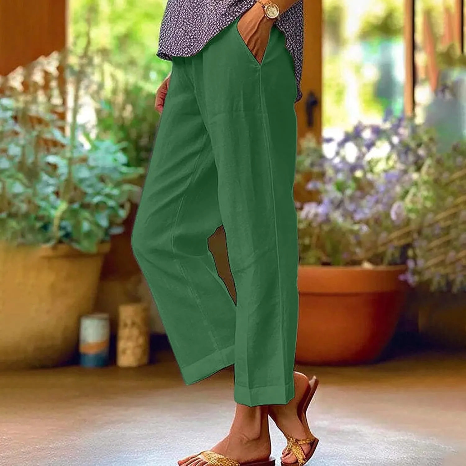 Hvyesh Women Cotton Linen Pants 2024 Summer Wide Leg Casual Loose High Waist Straight Lounge Pants Trousers with Pockets