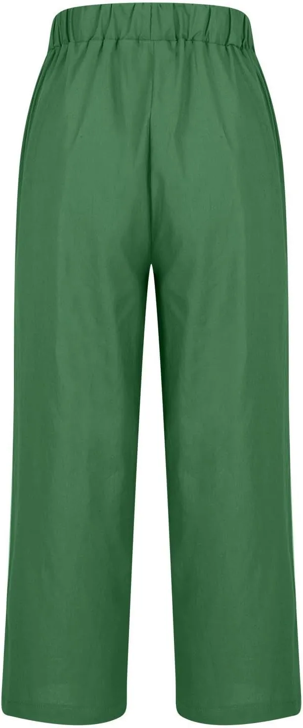 Hvyesh Women Cotton Linen Pants 2024 Summer Wide Leg Casual Loose High Waist Straight Lounge Pants Trousers with Pockets
