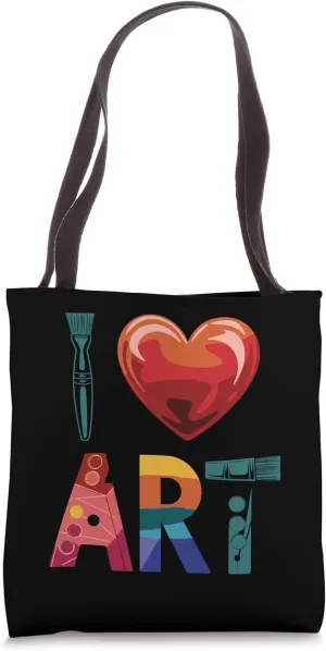 I Love Art Colorful Paintbrush Heart Artistic Design Artist Tote Bag