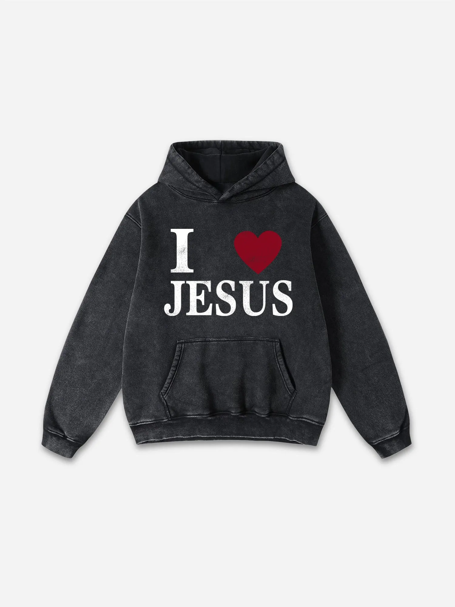 I Love Jesus Graphic Acid Washed Pullover Hoodie