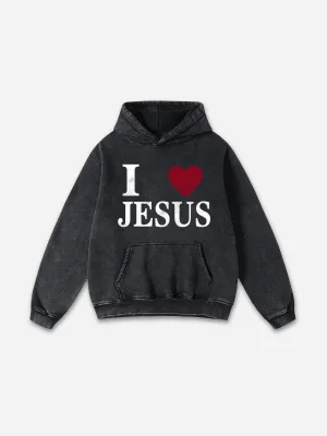 I Love Jesus Graphic Acid Washed Pullover Hoodie