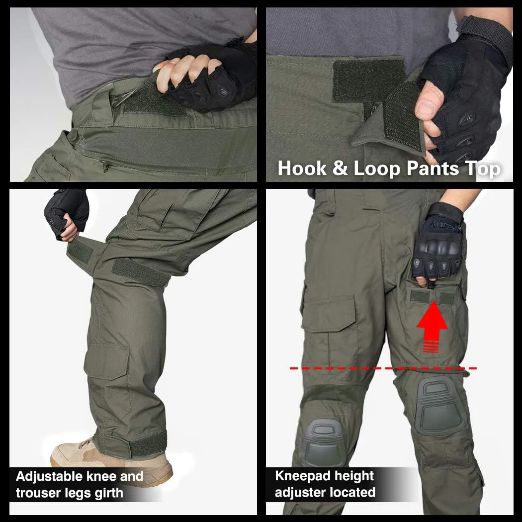 IDOGEAR Combat Pants G3 camo Pants with Knee Pads Men Tactical Trousers Multiple Pocket Hook-and-Loop Adjuster