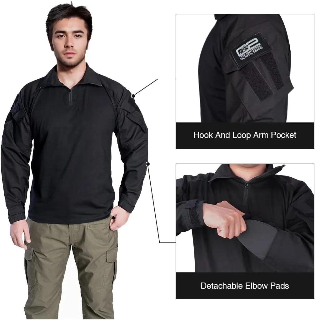 IDOGEAR SPORTS G3 Combat Shirts Mens Tactical Shirt with Elbow Pads 1/4 Zipper Collar Long Sleeves Top Military Clothing