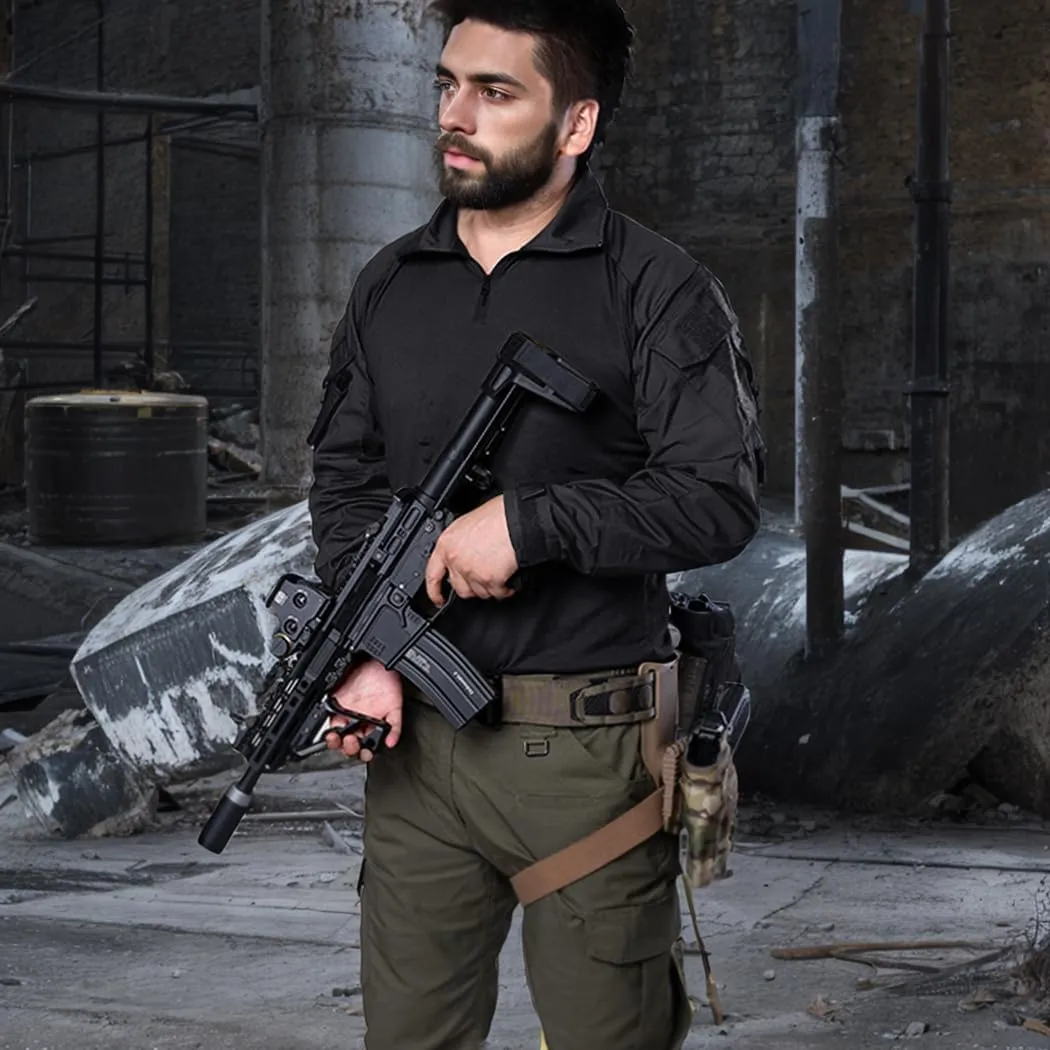IDOGEAR SPORTS G3 Combat Shirts Mens Tactical Shirt with Elbow Pads 1/4 Zipper Collar Long Sleeves Top Military Clothing