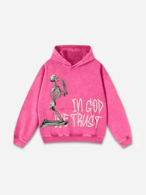 In God We Trust Graphic Print Pink Pullover Hoodie