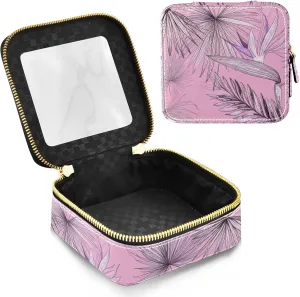 Joko Ivery Leaves Flowers Artistic Pink Clear Makeup Bag Travel Cosmetic Bags with Zipper Portable Toiletry Bag for Women Snack Leather Toiletry Bags for Men Women Travel Essentials