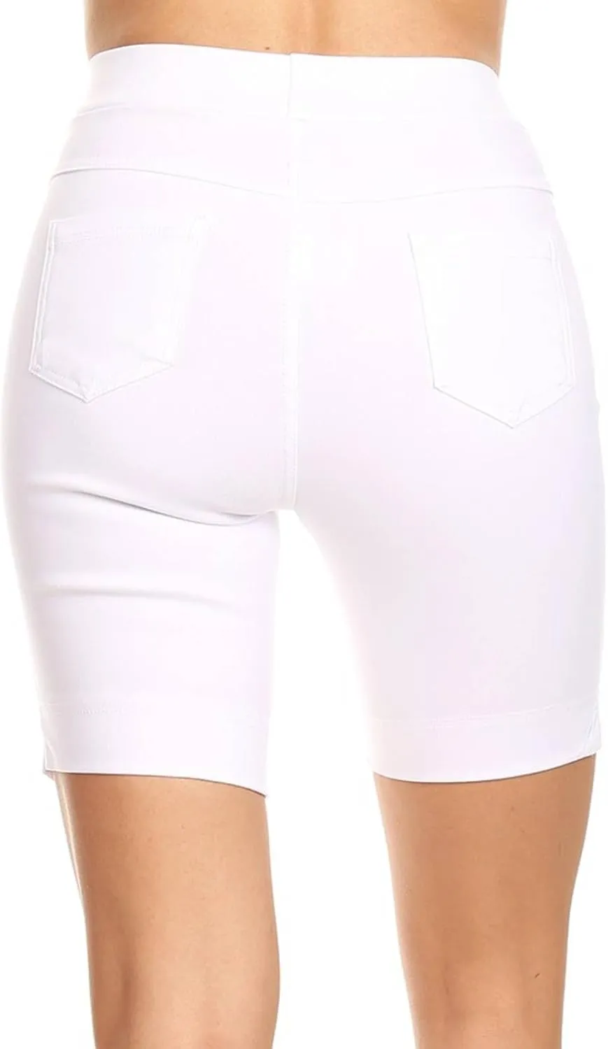 Jvini Bermuda Shorts for Women High Waist Pull On Stretch Jean Jeggings Knee Short with Slit Hem