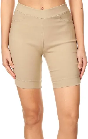Jvini Bermuda Shorts for Women High Waist Pull On Stretch Jean Jeggings Knee Short with Slit Hem