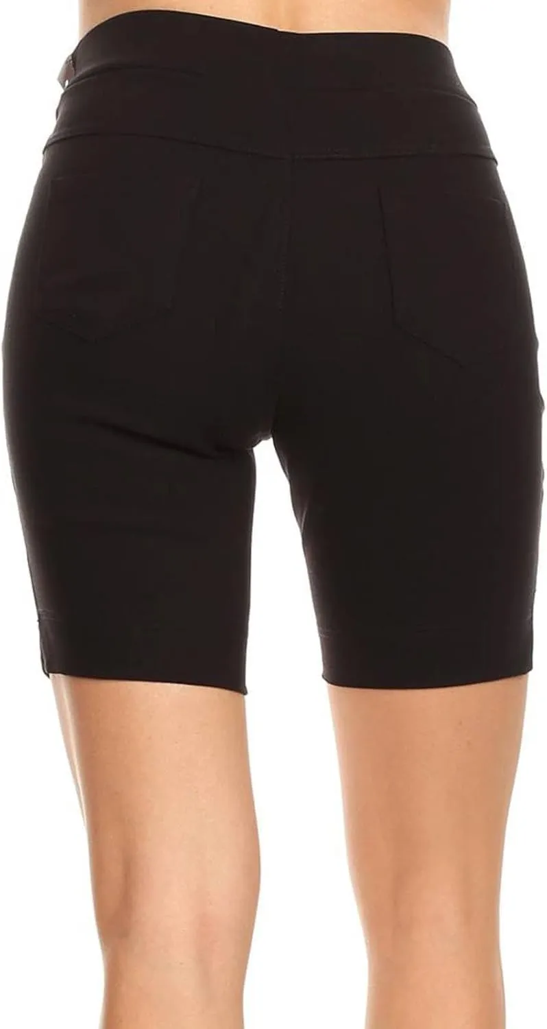 Jvini Bermuda Shorts for Women High Waist Pull On Stretch Jean Jeggings Knee Short with Slit Hem