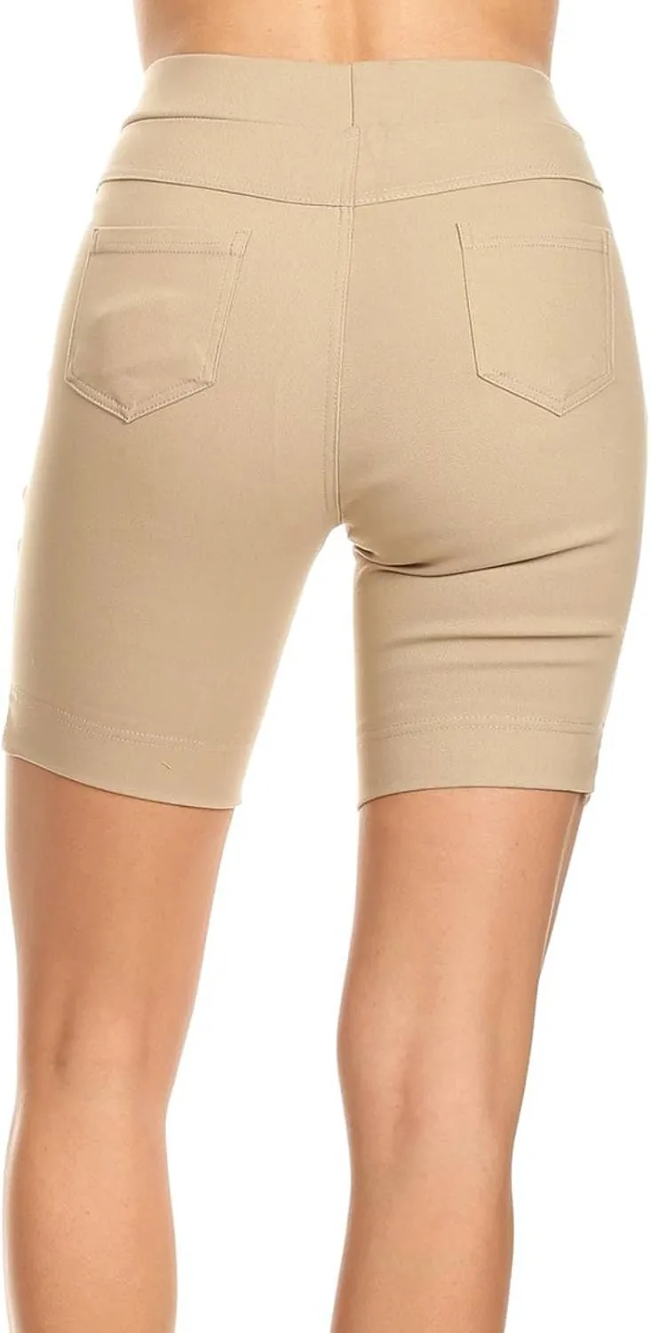 Jvini Bermuda Shorts for Women High Waist Pull On Stretch Jean Jeggings Knee Short with Slit Hem