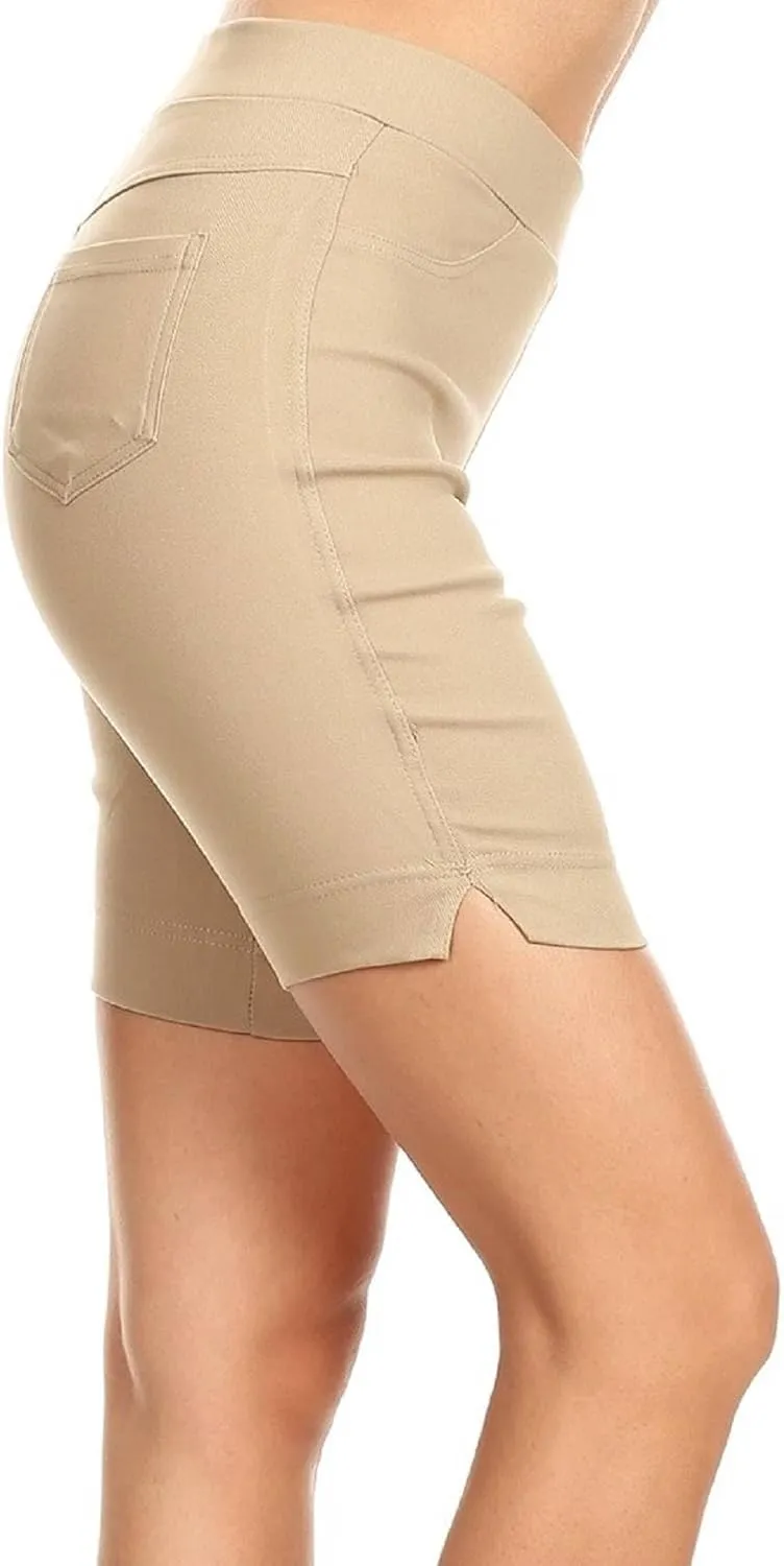 Jvini Bermuda Shorts for Women High Waist Pull On Stretch Jean Jeggings Knee Short with Slit Hem