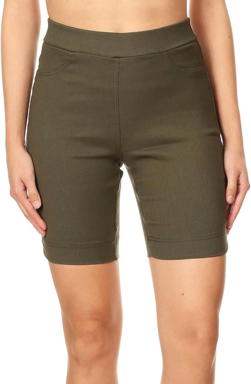 Jvini Bermuda Shorts for Women High Waist Pull On Stretch Jean Jeggings Knee Short with Slit Hem