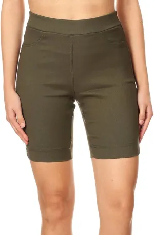 Jvini Bermuda Shorts for Women High Waist Pull On Stretch Jean Jeggings Knee Short with Slit Hem
