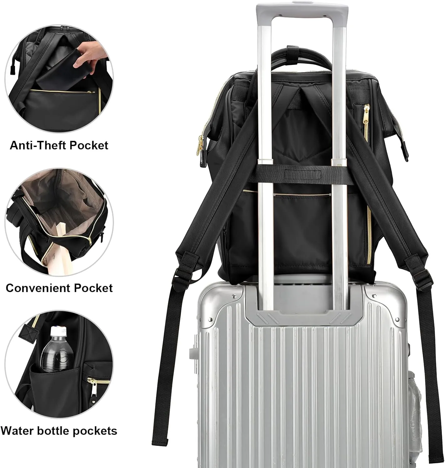 Kah&Kee Leather Backpack Diaper Bag Laptop Travel Doctor Teacher Bag For Women Man (Black II)