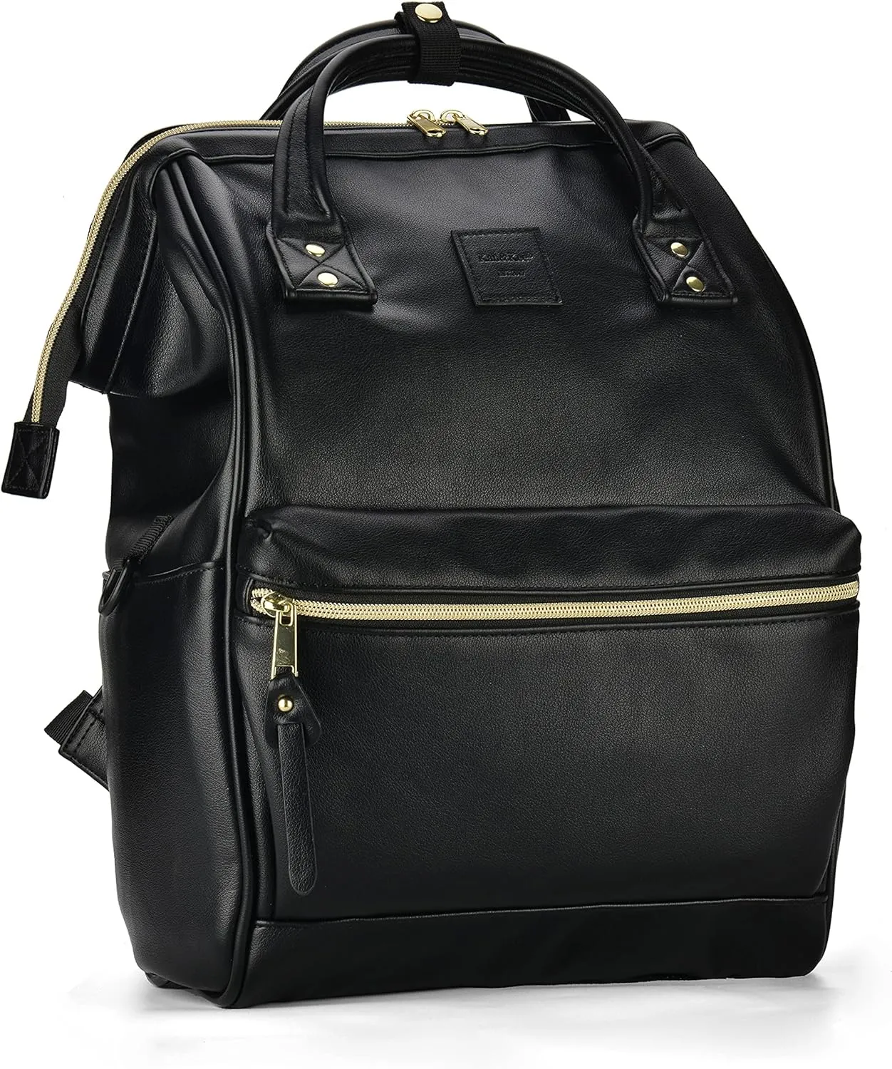 Kah&Kee Leather Backpack Diaper Bag Laptop Travel Doctor Teacher Bag For Women Man (Black II)