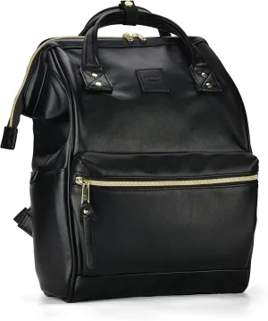 Kah&Kee Leather Backpack Diaper Bag Laptop Travel Doctor Teacher Bag For Women Man (Black II)