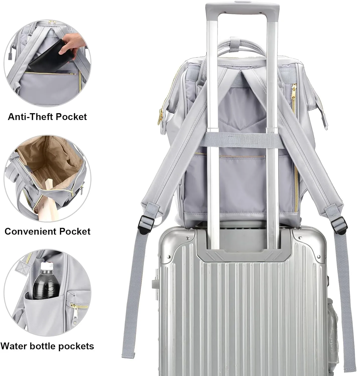 Kah&Kee Leather Backpack Diaper Bag Laptop Travel Doctor Teacher Bag For Women Man (Silver II)