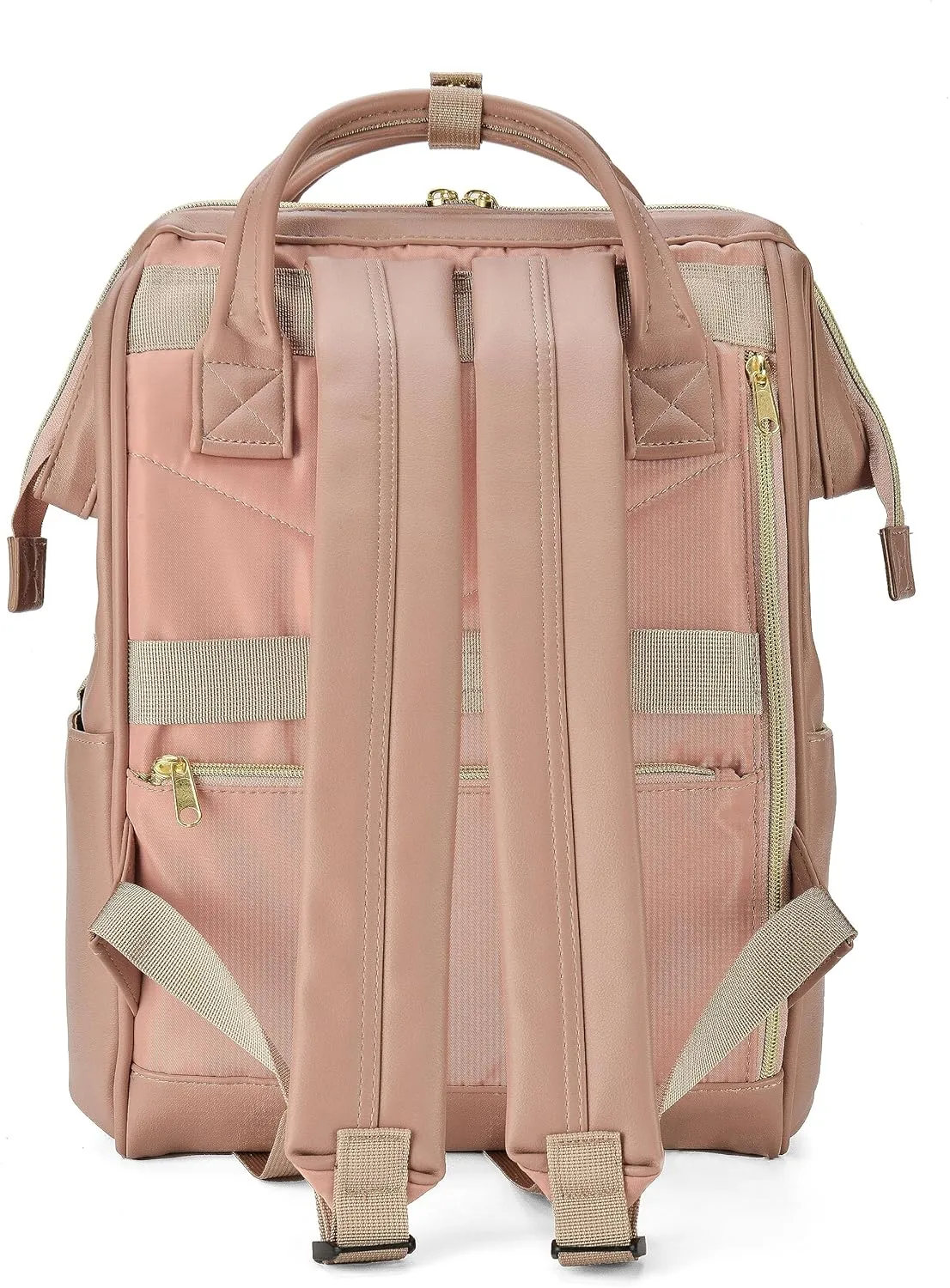 Kah&Kee Leather Backpack Diaper Bag Laptop Travel Doctor Teacher Bag For Women Man (Tan Pink II)