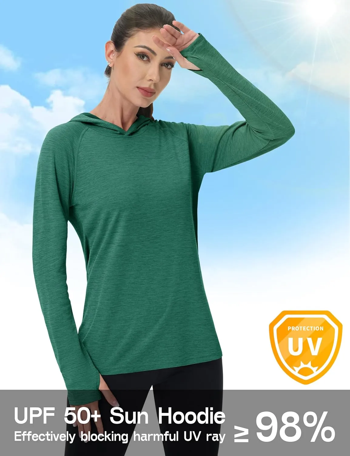 KEFITEVD Womens UPF 50  Sun Protection Hoodies UV Long Sleeve Shirts Lightweight Quick Dry Tops Hiking Fishing