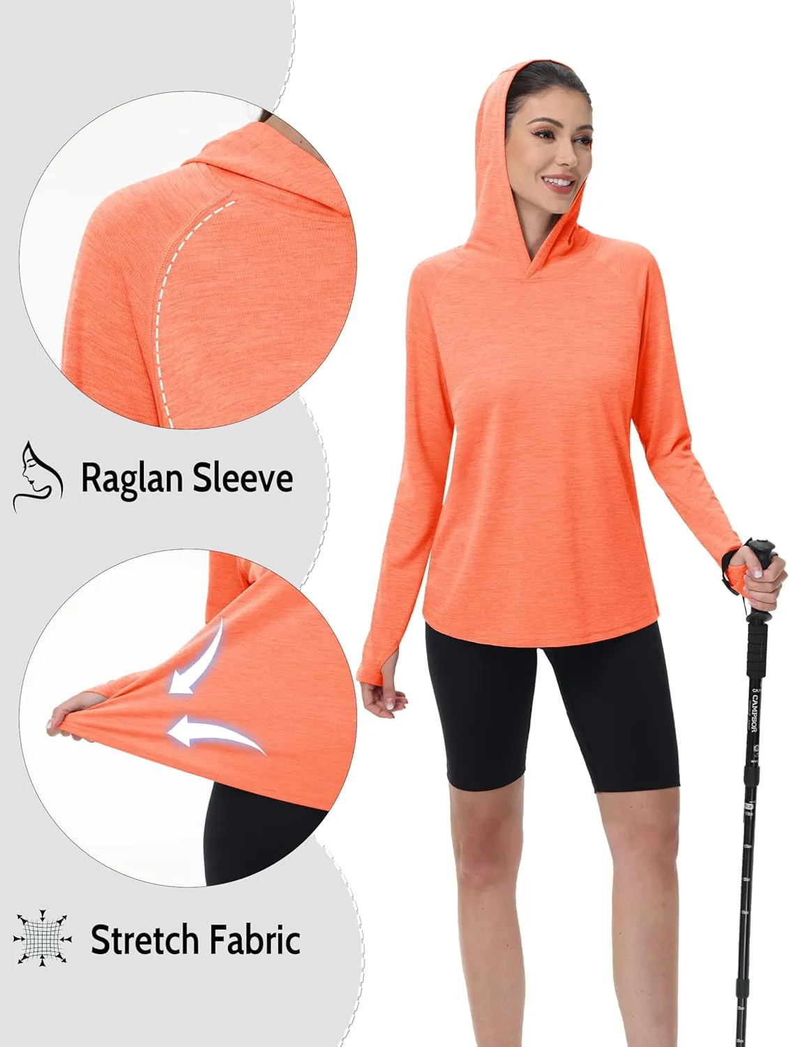 KEFITEVD Womens UPF 50  Sun Protection Hoodies UV Long Sleeve Shirts Lightweight Quick Dry Tops Hiking Fishing