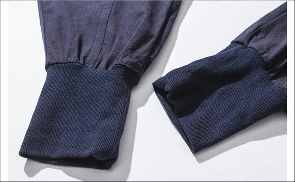 keusyoi Mens Cotton Linen Harem Pants Men Solid Elastic Waist Streetwear Joggers Baggy Drop-Crotch Pants Casual Trousers
