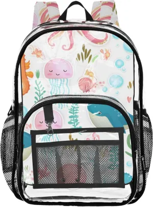 Kids Backpack Boys Girls Cute Colorful Sea Creatures Women Clear Backpack Cute Plastic Transparent Bookbag