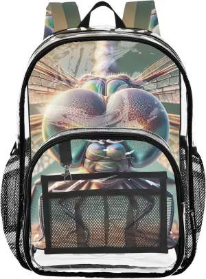 Kids Backpack for Girls Dragonfly Evil Big Eyes Clear Backpack for Women School Clear Plastic Bag Pvc