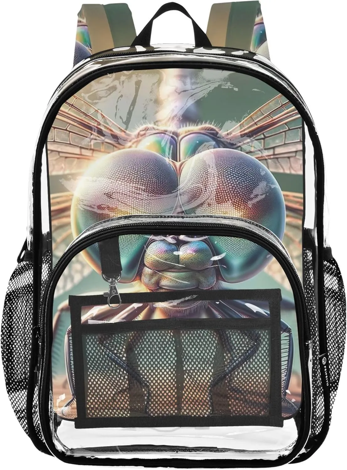 Kids Backpack for Girls Dragonfly Evil Big Eyes Clear Backpack for Women School Clear Plastic Bag Pvc