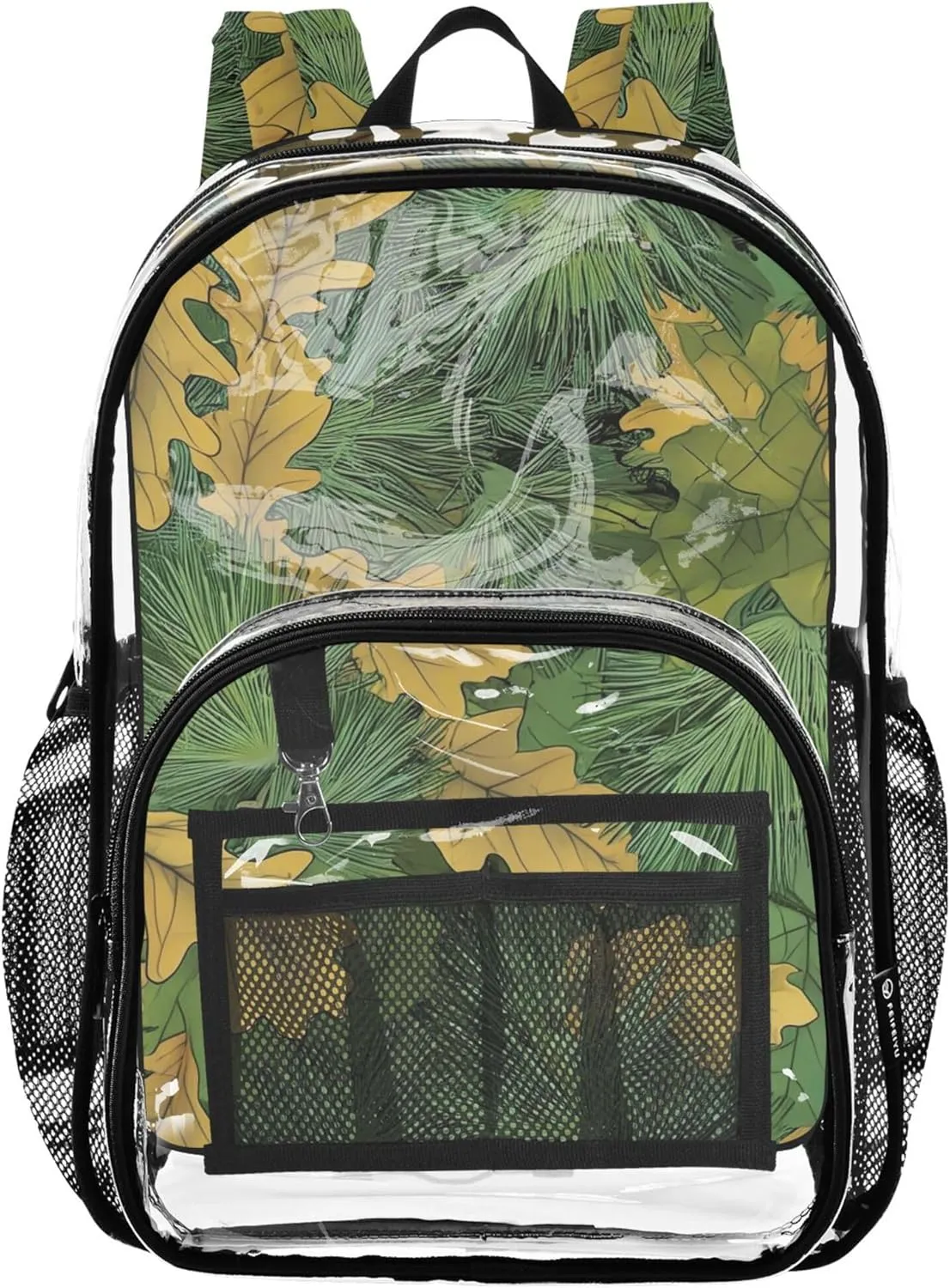 Kids Backpack for Girls Green Yellow Oak Leaves Autumn Clear Backpack for Women Plastic See through Bookbag