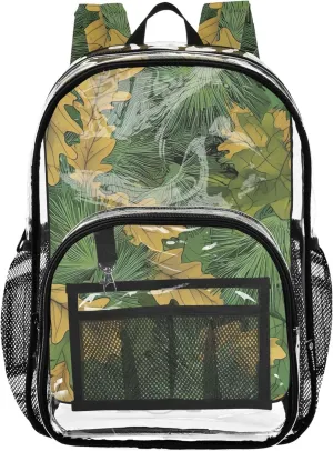 Kids Backpack for Girls Green Yellow Oak Leaves Autumn Clear Backpack for Women Plastic See through Bookbag