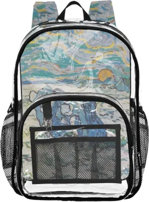 Kids Backpack for Girls Peasant Digging Field Sunset Vangogh Women Clear Backpack Cute Pvc School Plastic Bookbag