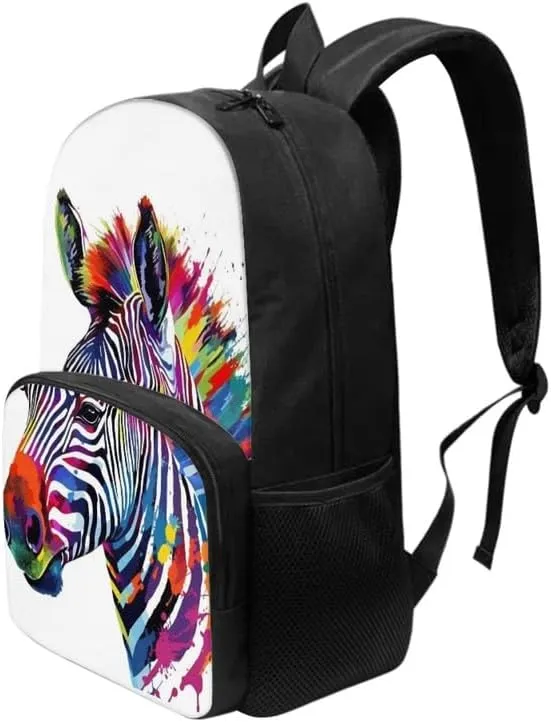 Kids Rainbow Cartoon Zebra Backpack Boys Girls Colorful Horse Rucksack School Cute Splash Ink Animal Backpack Over 6 Years Old Umbrella Holder Sports Toddler