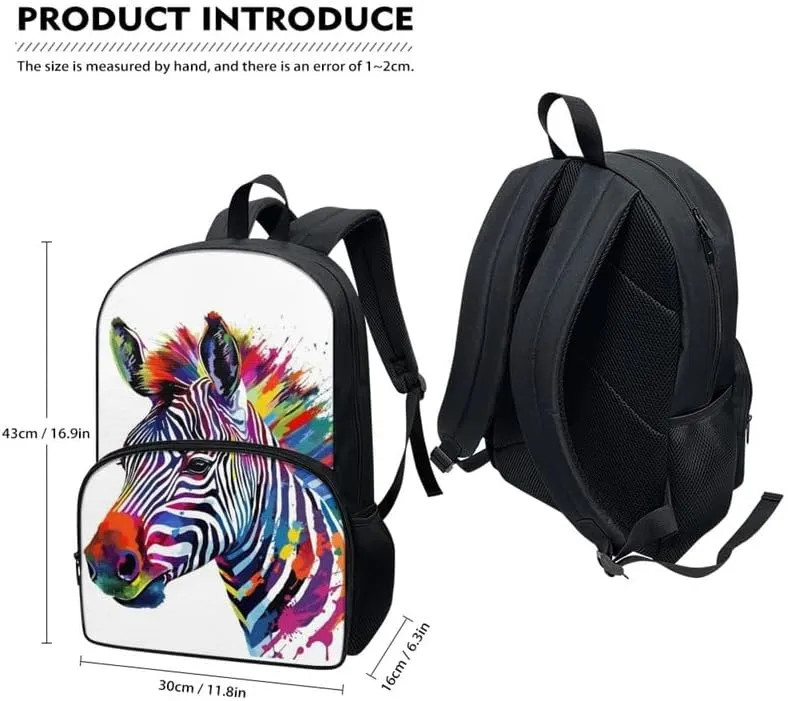 Kids Rainbow Cartoon Zebra Backpack Boys Girls Colorful Horse Rucksack School Cute Splash Ink Animal Backpack Over 6 Years Old Umbrella Holder Sports Toddler