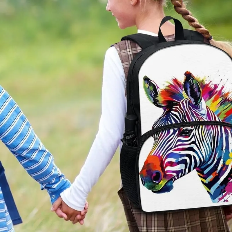 Kids Rainbow Cartoon Zebra Backpack Boys Girls Colorful Horse Rucksack School Cute Splash Ink Animal Backpack Over 6 Years Old Umbrella Holder Sports Toddler