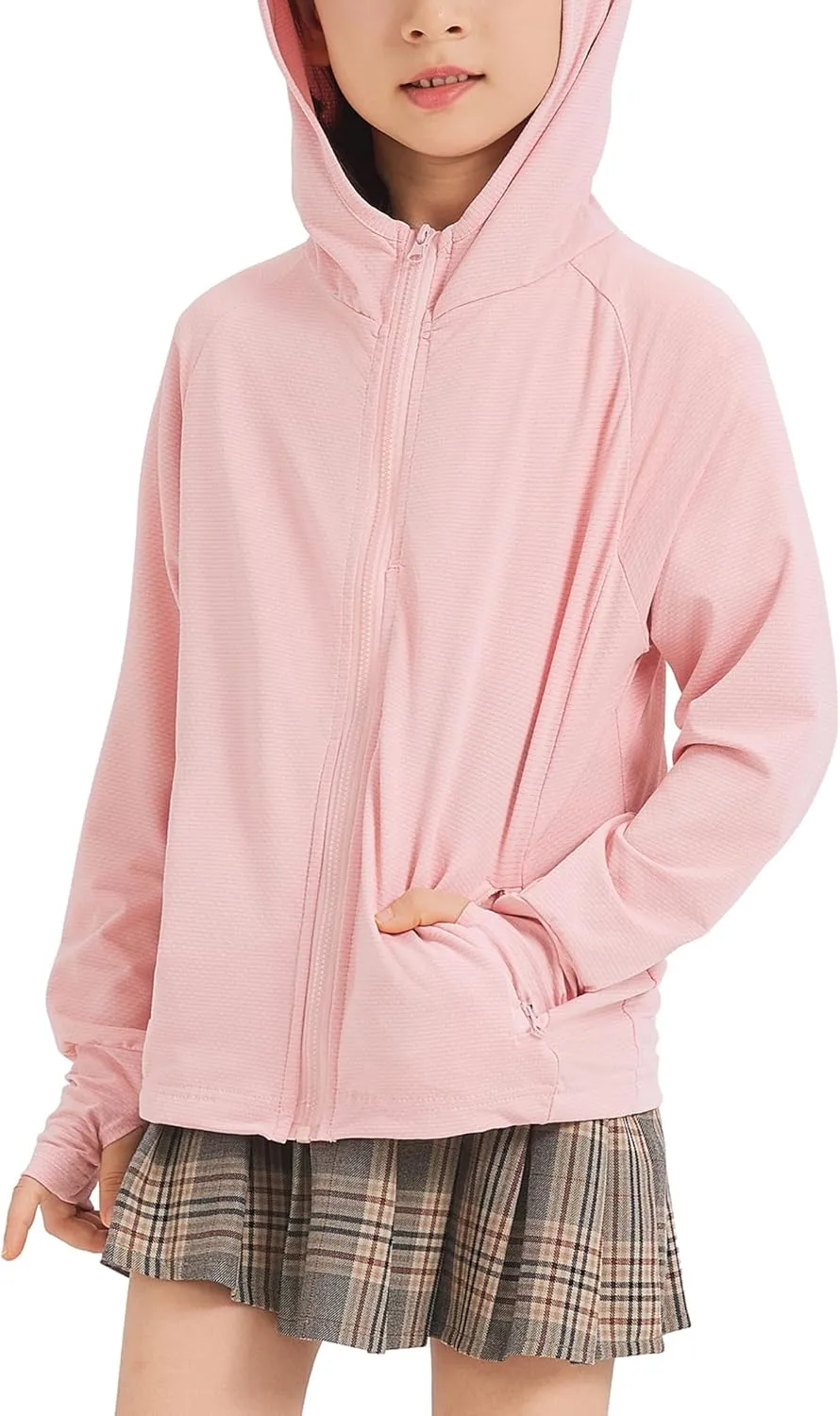 Kids Zip-Up Hoodie Girls Boys UPF50  Sun Protection Shirts Hiking Running Athletic Shirt with Thumb Holes