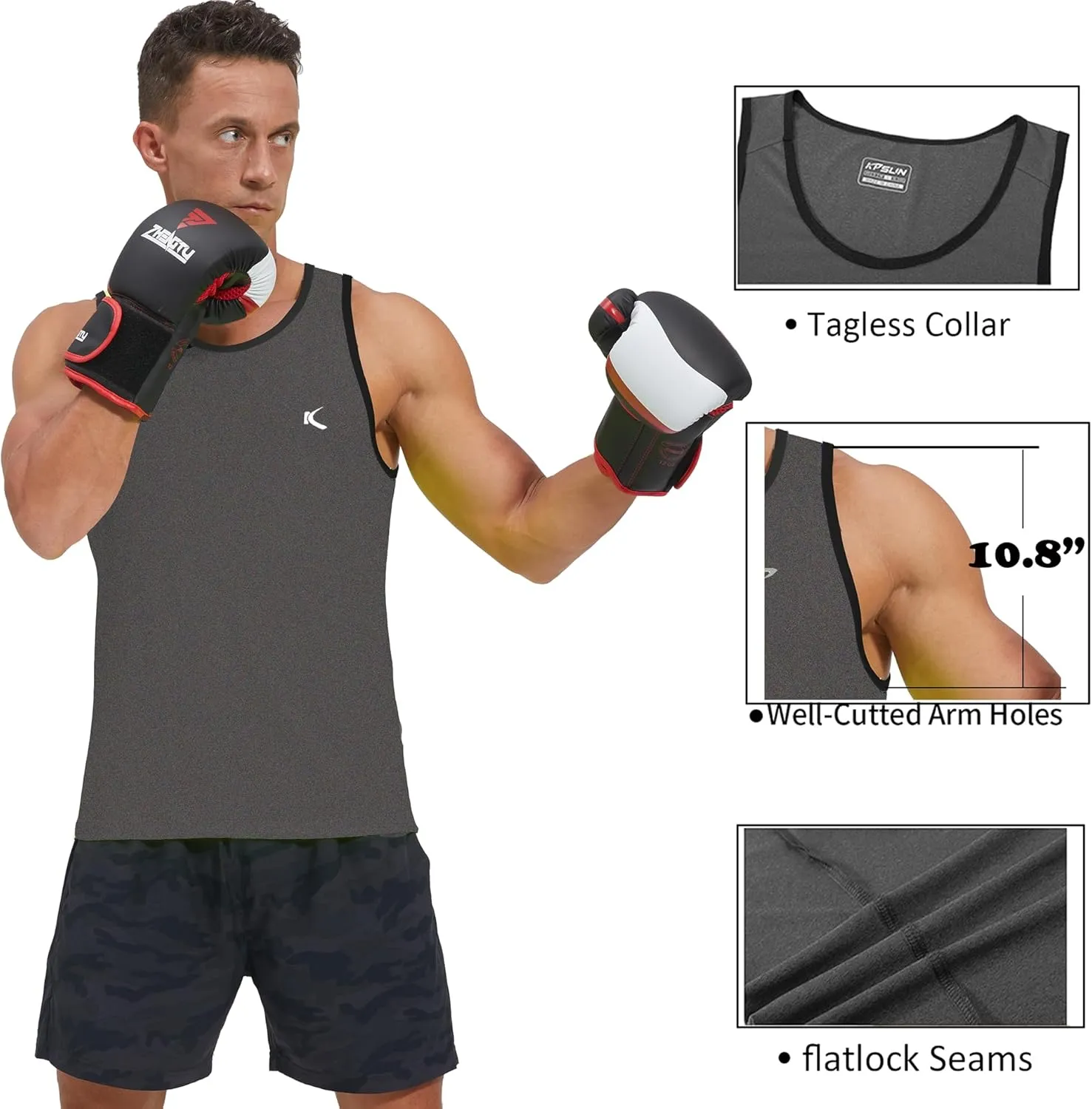 KPSUN Men's Quick Dry Sports Tank Tops Athletic Gym Bodybuilding Fitness Sleeveless Shirts for Beach Running Workout