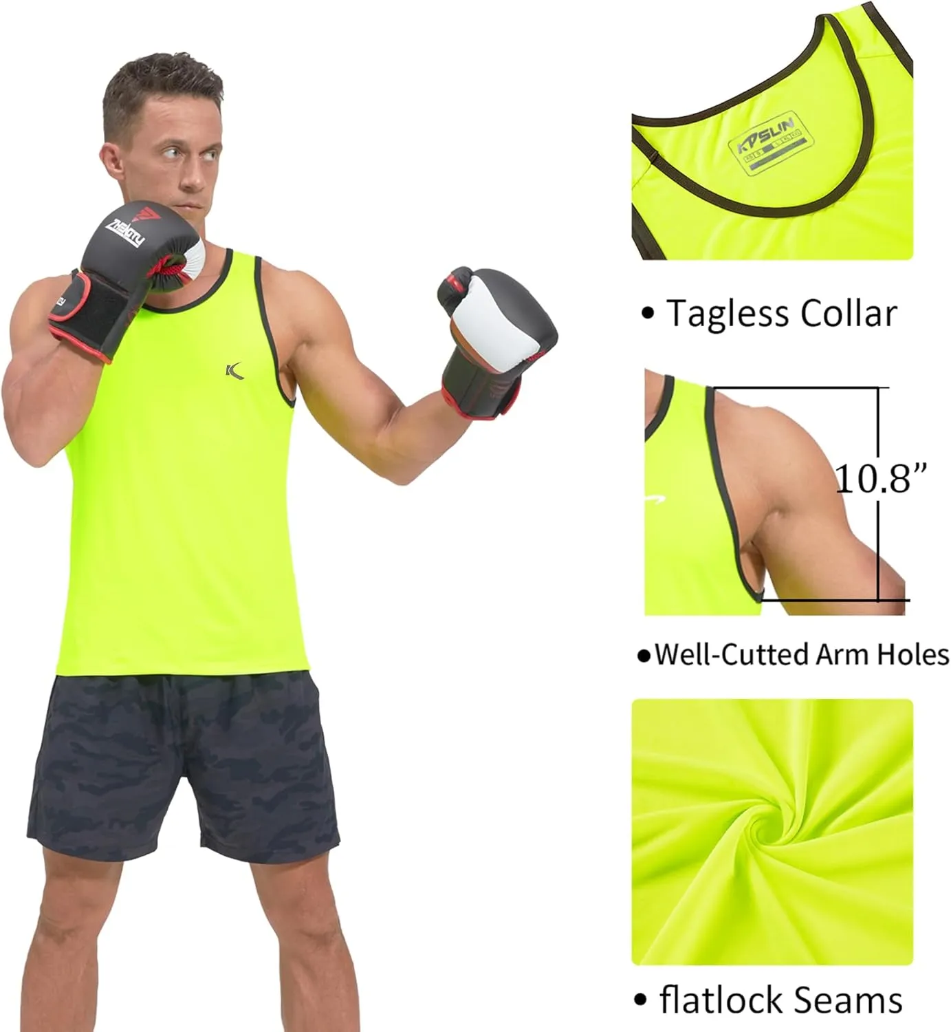 KPSUN Men's Quick Dry Sports Tank Tops Athletic Gym Bodybuilding Fitness Sleeveless Shirts for Beach Running Workout