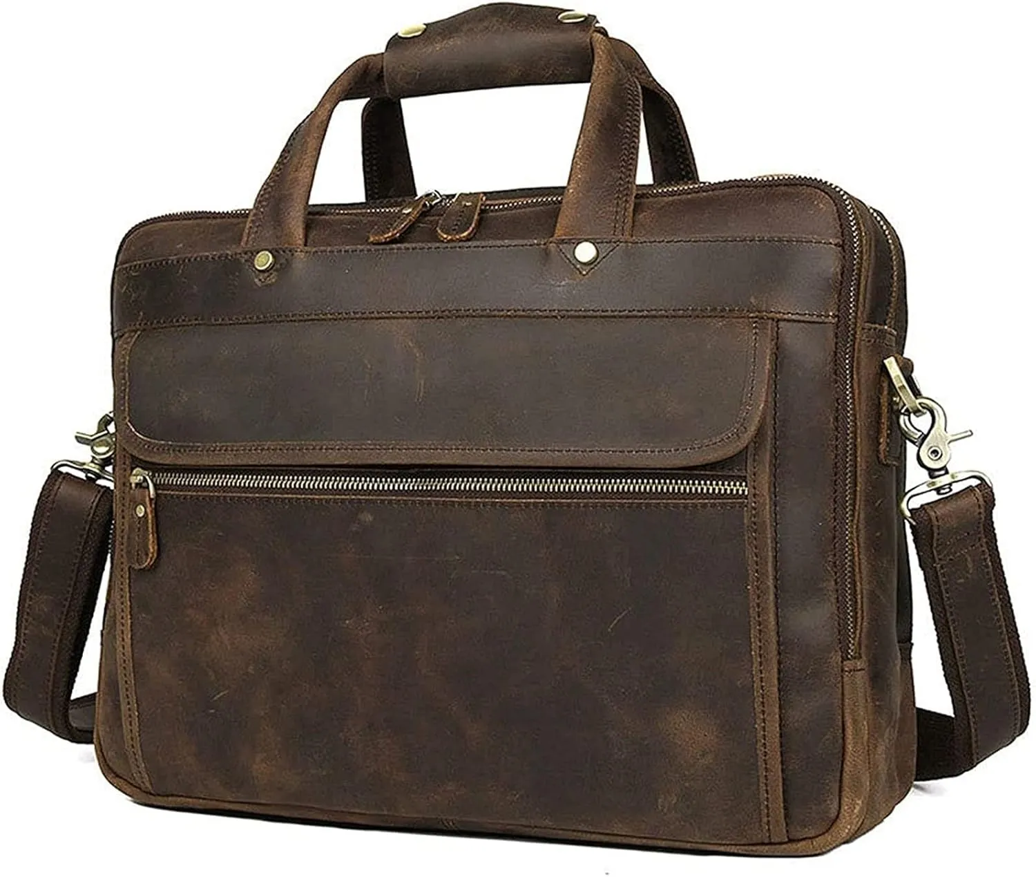 Leather Briefcase Fit Under 15.6 inch Laptop Tote Shoulder Bag for Men Messenger Satchel (Color : Brown, Size : 39 * 12.5 * 30cm)