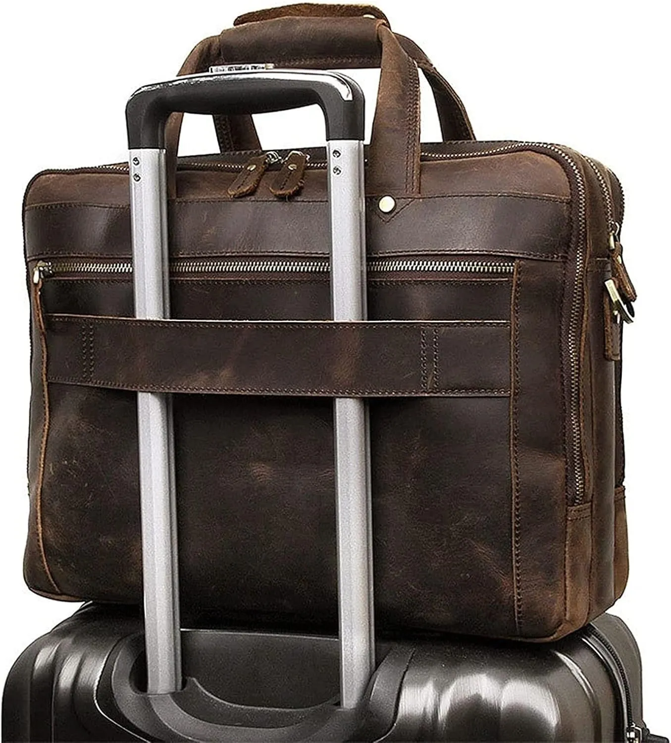 Leather Briefcase Fit Under 15.6 inch Laptop Tote Shoulder Bag for Men Messenger Satchel (Color : Brown, Size : 39 * 12.5 * 30cm)