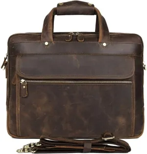 Leather Briefcase Fit Under 15.6 inch Laptop Tote Shoulder Bag for Men Messenger Satchel (Color : Brown, Size : 39 * 12.5 * 30cm)