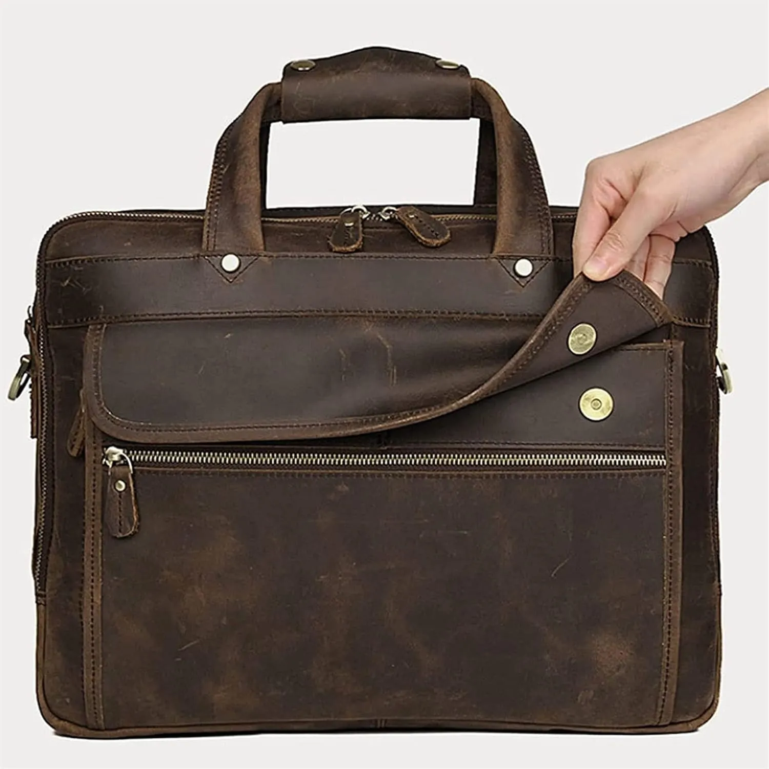Leather Briefcase Fit Under 15.6 inch Laptop Tote Shoulder Bag for Men Messenger Satchel (Color : Brown, Size : 39 * 12.5 * 30cm)