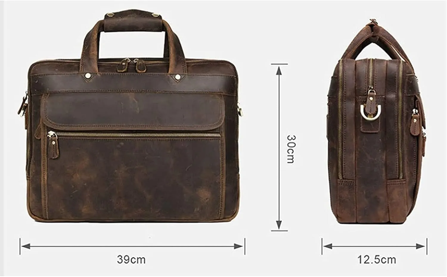 Leather Briefcase Fit Under 15.6 inch Laptop Tote Shoulder Bag for Men Messenger Satchel (Color : Brown, Size : 39 * 12.5 * 30cm)