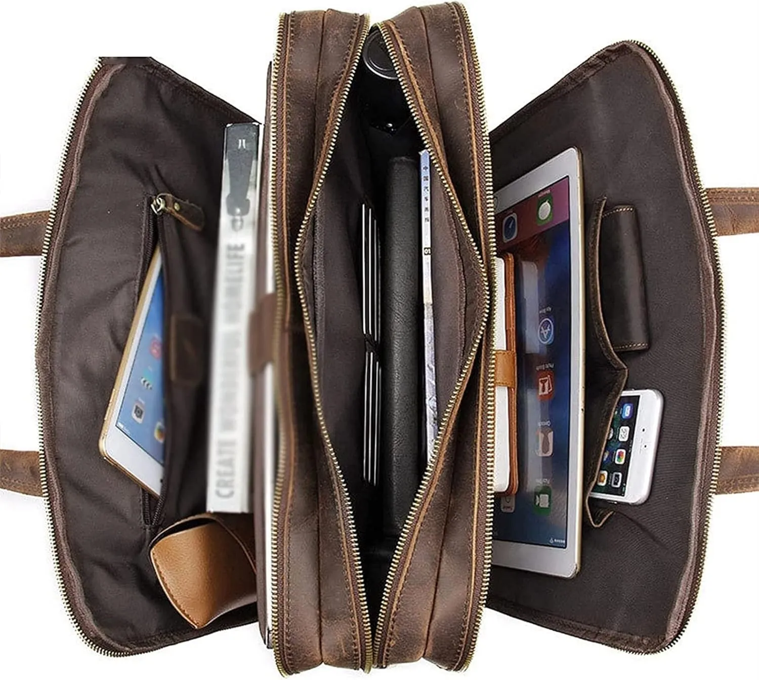 Leather Briefcase Fit Under 15.6 inch Laptop Tote Shoulder Bag for Men Messenger Satchel (Color : Brown, Size : 39 * 12.5 * 30cm)