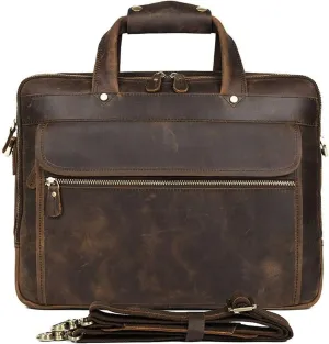 Leather Briefcase Fit Under 15.6 inch Laptop Tote Shoulder Bag for Men Messenger Satchel Work Case Crossbody (Color : Brown, Size : 39 * 12.5 * 30cm)
