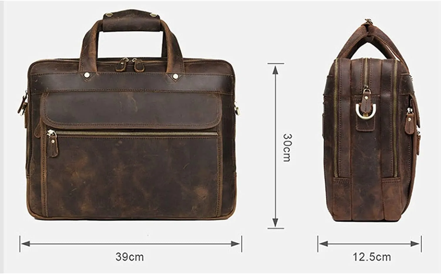 Leather Briefcase Fit Under 15.6 inch Laptop Tote Shoulder Bag for Men Messenger Satchel Work Case Crossbody