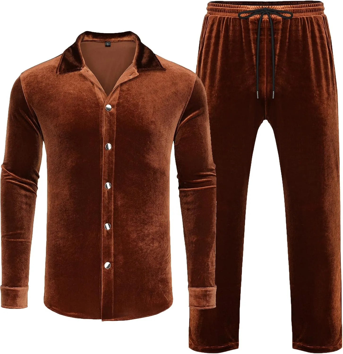 LecGee Men Fall Casual Sets Velvet Long Sleeve Button Down Shirt Elastic Waist Velour Pants 2 Piece Outfits Tracksuit