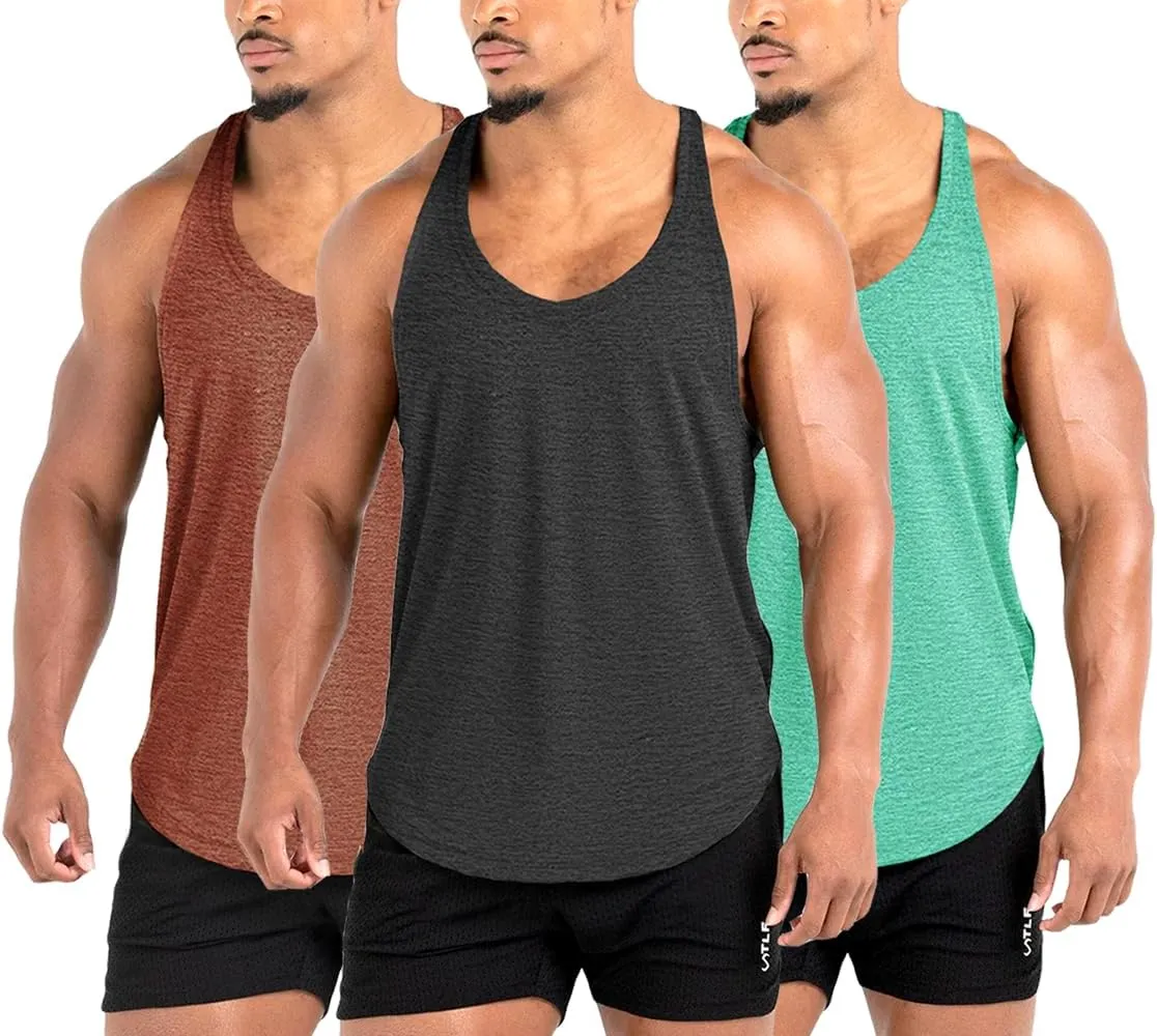 Lehmanlin Men's Bodybuilding Stringer Tank Tops Y-Back Gym Fitness Muscle T Shirt Quick Dry (1or3 Pack)