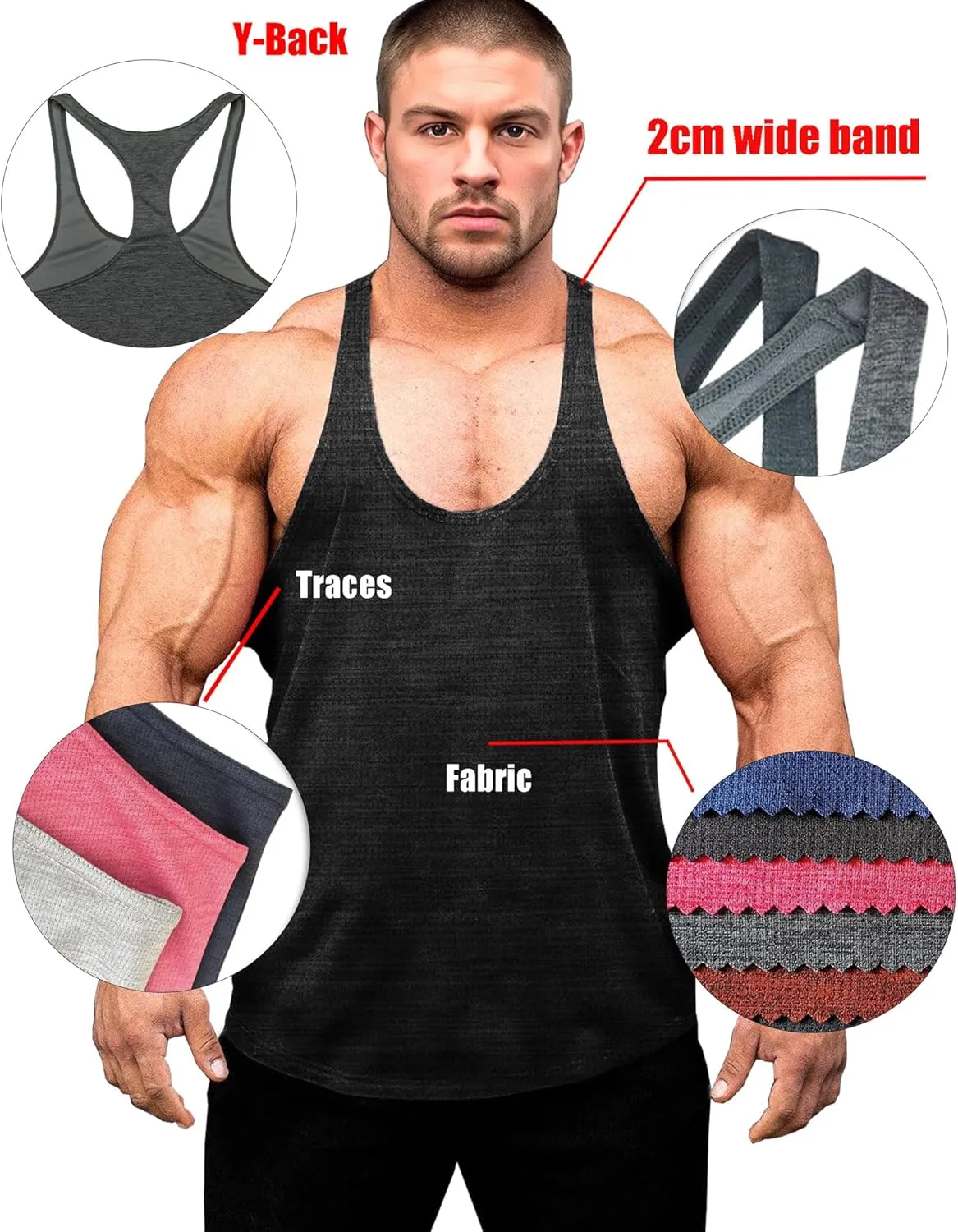 Lehmanlin Men's Bodybuilding Stringer Tank Tops Y-Back Gym Fitness Muscle T Shirt Quick Dry (1or3 Pack)