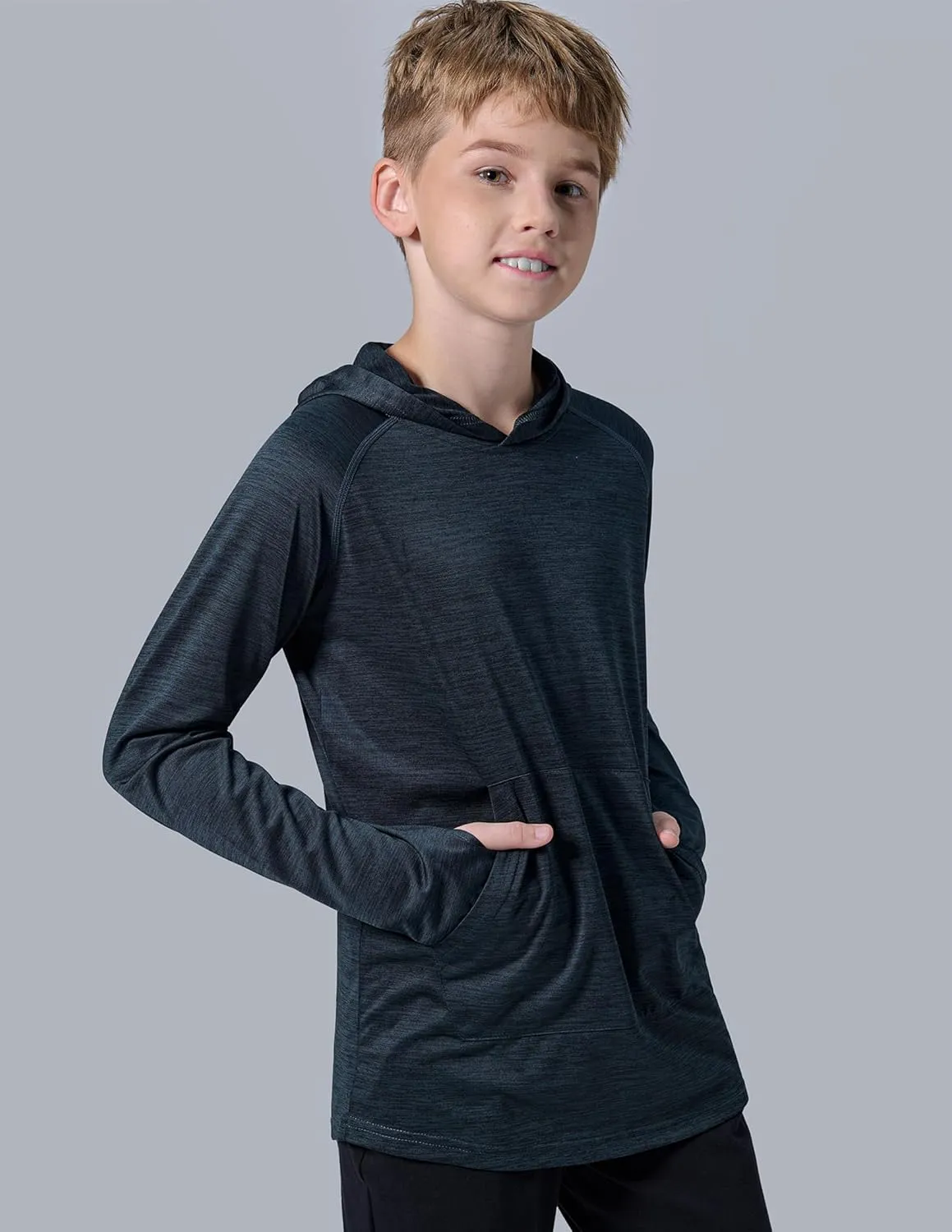 Liberty Imports 3 Pack: Youth Boys Teen Active Long Sleeve Hoodie Sweatshirts - Athletic Dry-Fit Hooded Pullover Shirts